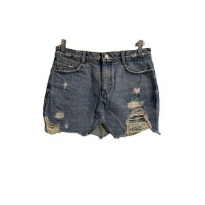 Zara Trafaluc Skirt Womens Size Medium M Blue Short Distressed Destroyed Denim